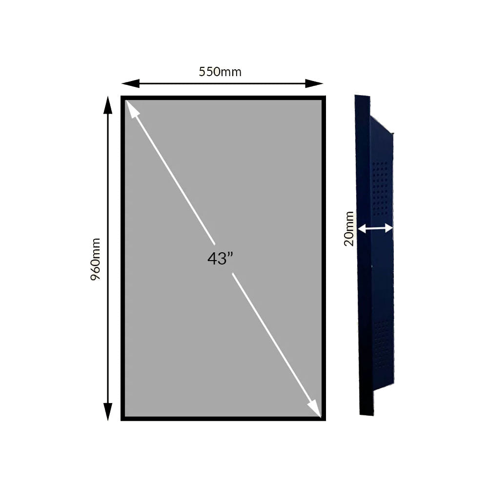 43" Commercial Slim Android Wallmount Display | 1000 nits | 2GB RAM | 16GB Storage