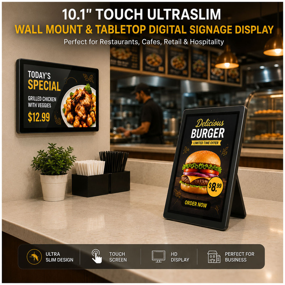 10.1" Ultraslim Wall Mount Digital Signage Display | 2GB RAM | 16GB Storage | Android - ThinPC