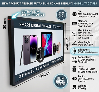 21.5" Ultraslim Wall Mount Digital Signage Display