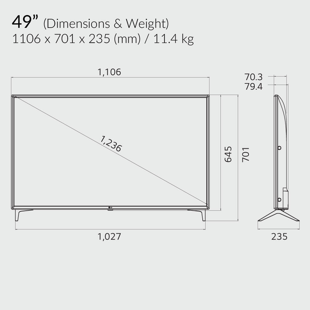 Model - 49LV640S Commercial-Signage TV (16 x 7)IPS Panel / HD / VGA / HDMI / USB / Wi-Fi - ThinPC